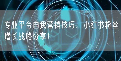专业平台自我营销技巧：小红书粉丝增长战略分享！