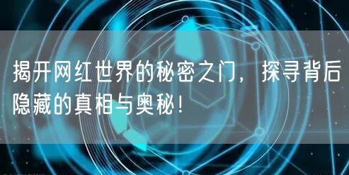揭开网红世界的秘密之门，探寻背后隐藏的真相与奥秘！
