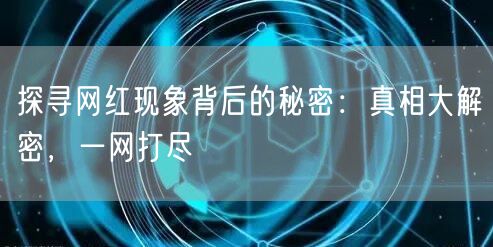 探寻网红现象背后的秘密：真相大解密，一网打尽