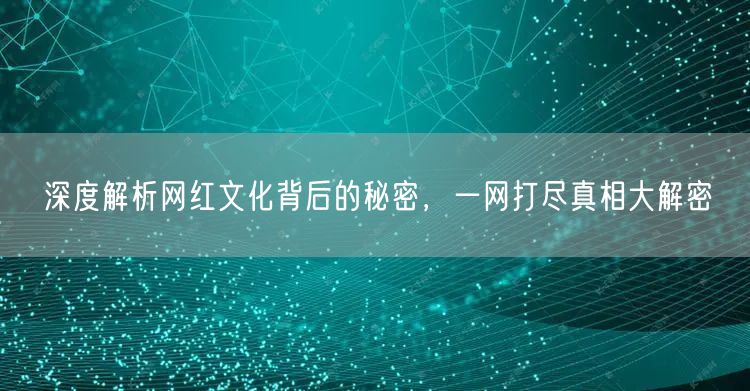 深度解析网红文化背后的秘密，一网打尽真相大解密