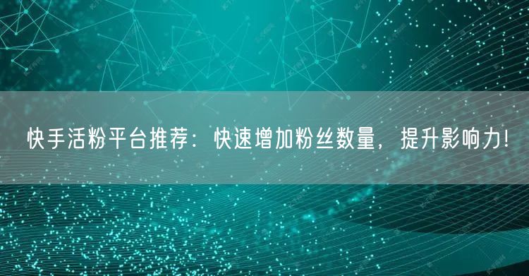 快手活粉平台推荐：快速增加粉丝数量，提升影响力！