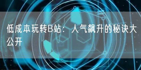 低成本玩转B站：人气飙升的秘诀大公开