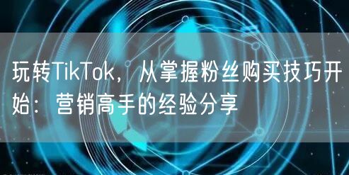 玩转TikTok，从掌握粉丝购买技巧开始：营销高手的经验分享