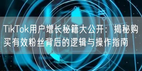 TikTok用户增长秘籍大公开：揭秘购买有效粉丝背后的逻辑与操作指南