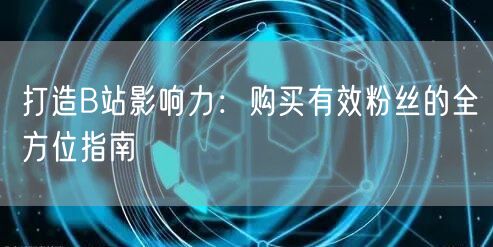 打造B站影响力：购买有效粉丝的全方位指南